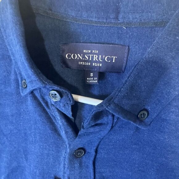 Construct Men's S Button Up Shirt Navy blue indigo short sleeve 100% cotton NWT - Picture 3 of 7